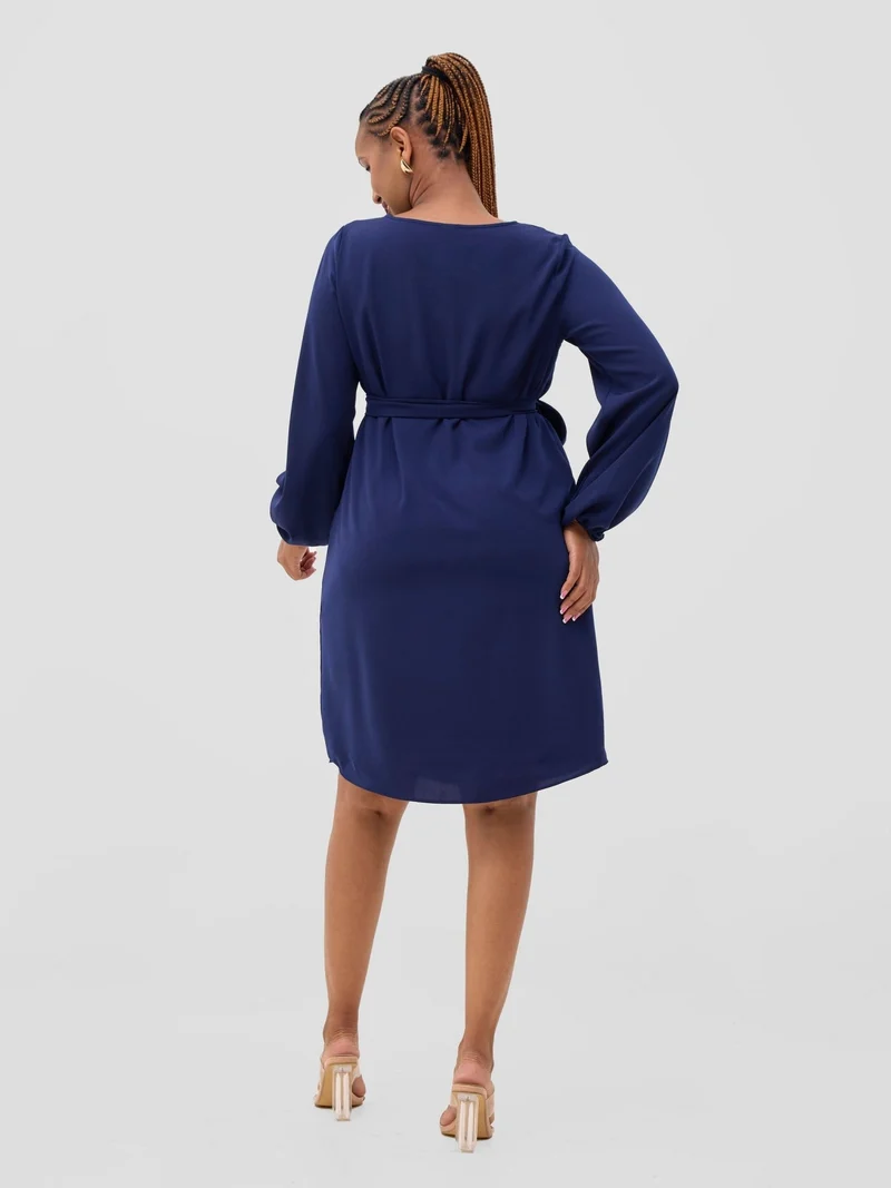 Vivo Zawadi Crepe Shift Dress - Navy Blue