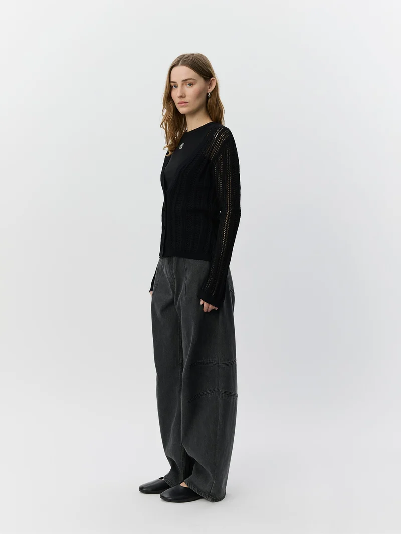 Cardigan Ayra en pointelle ajusté à col V