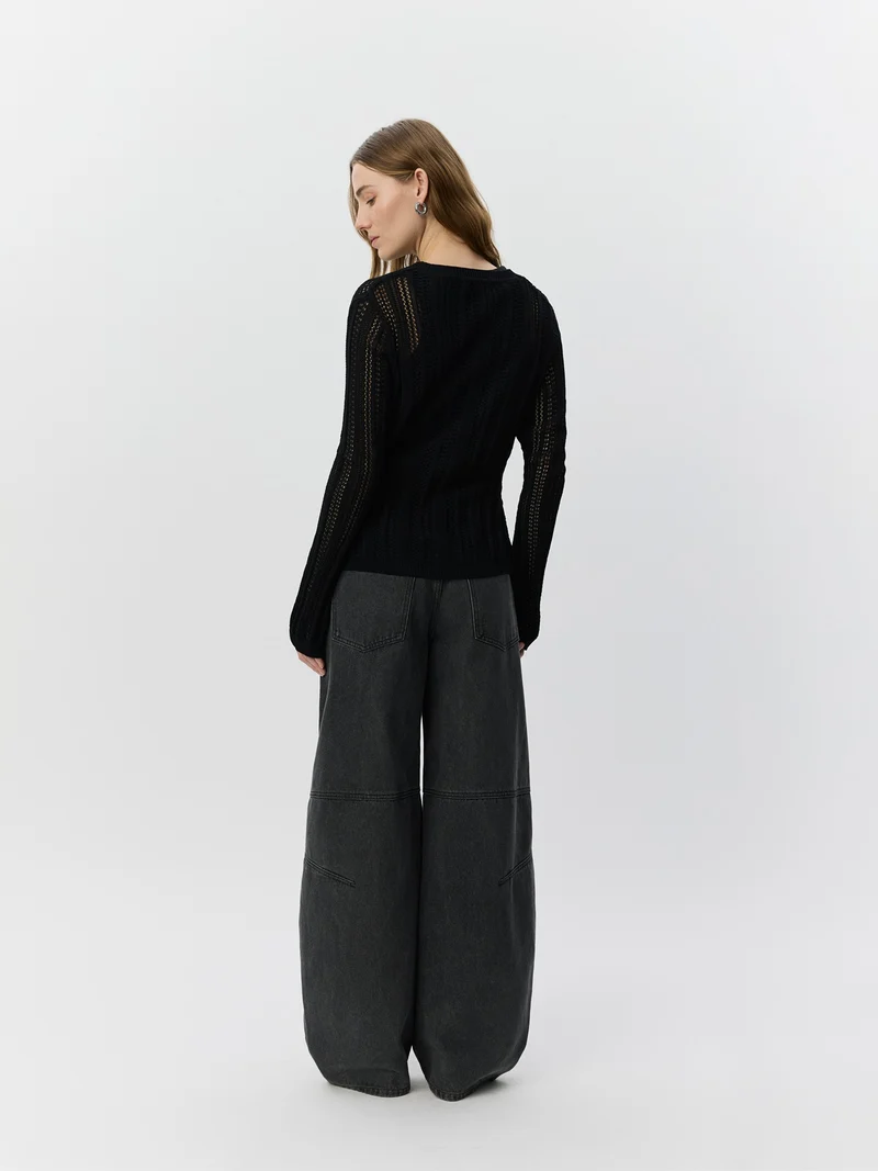 Cardigan Ayra en pointelle ajusté à col V