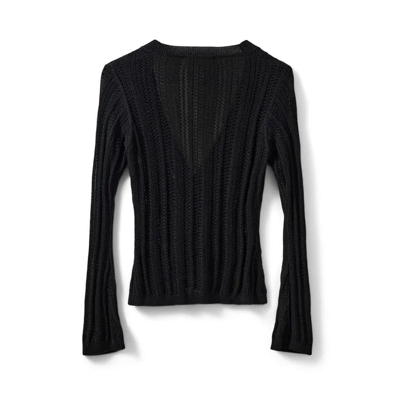 Cardigan Ayra en pointelle ajusté à col V