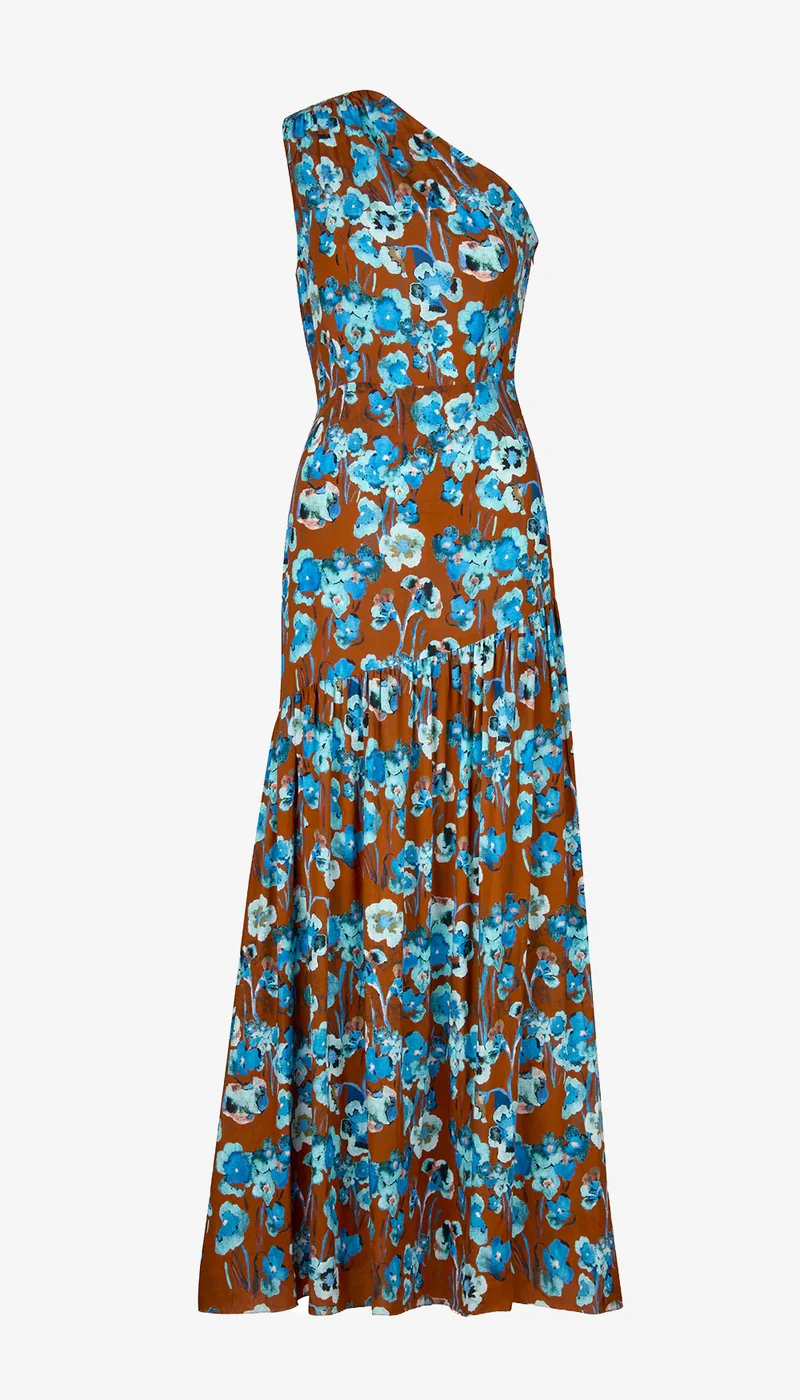 Robe maxi asymétrique à imprimé floral