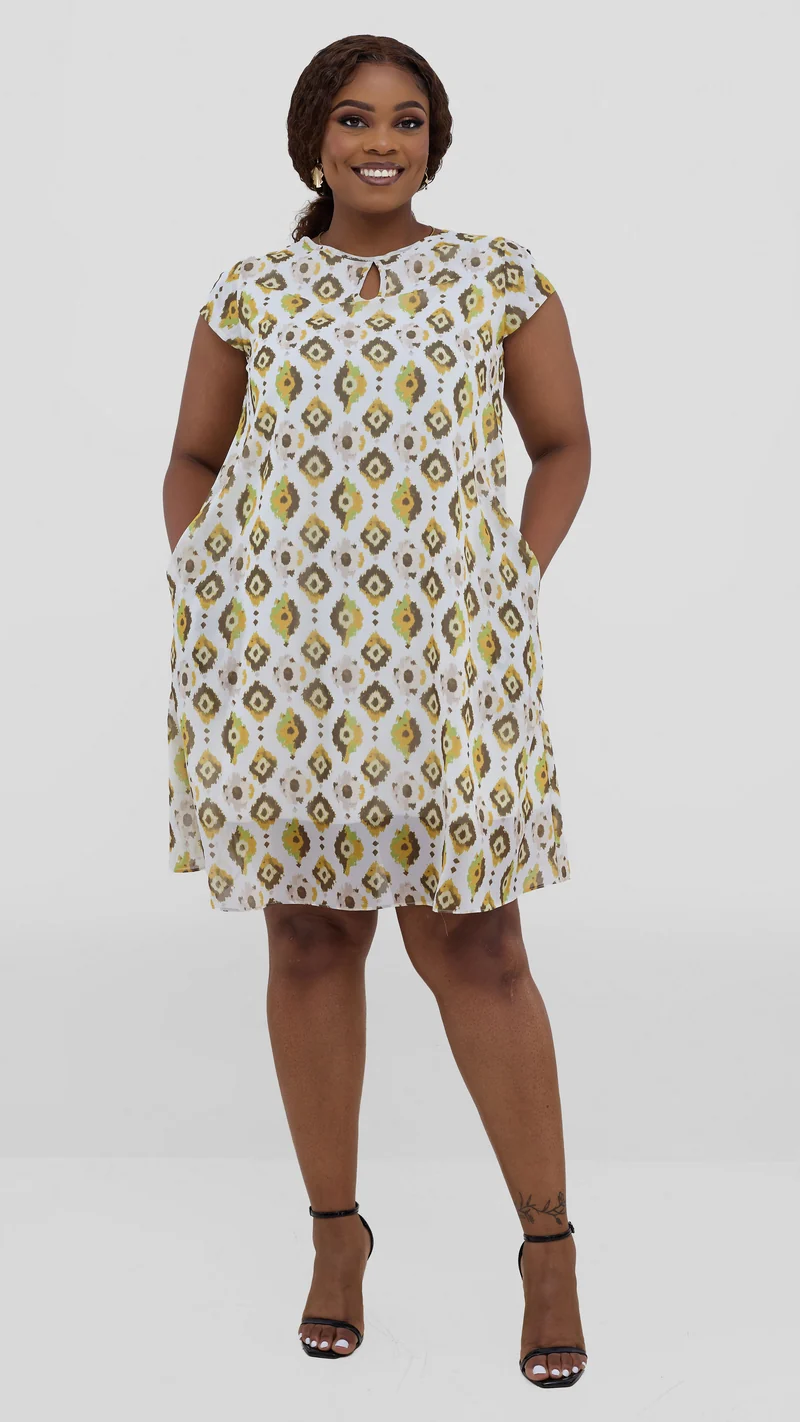 Vivo Sierra Cap Sleeve Tent Chiffon Dress - Mustard Textured Print