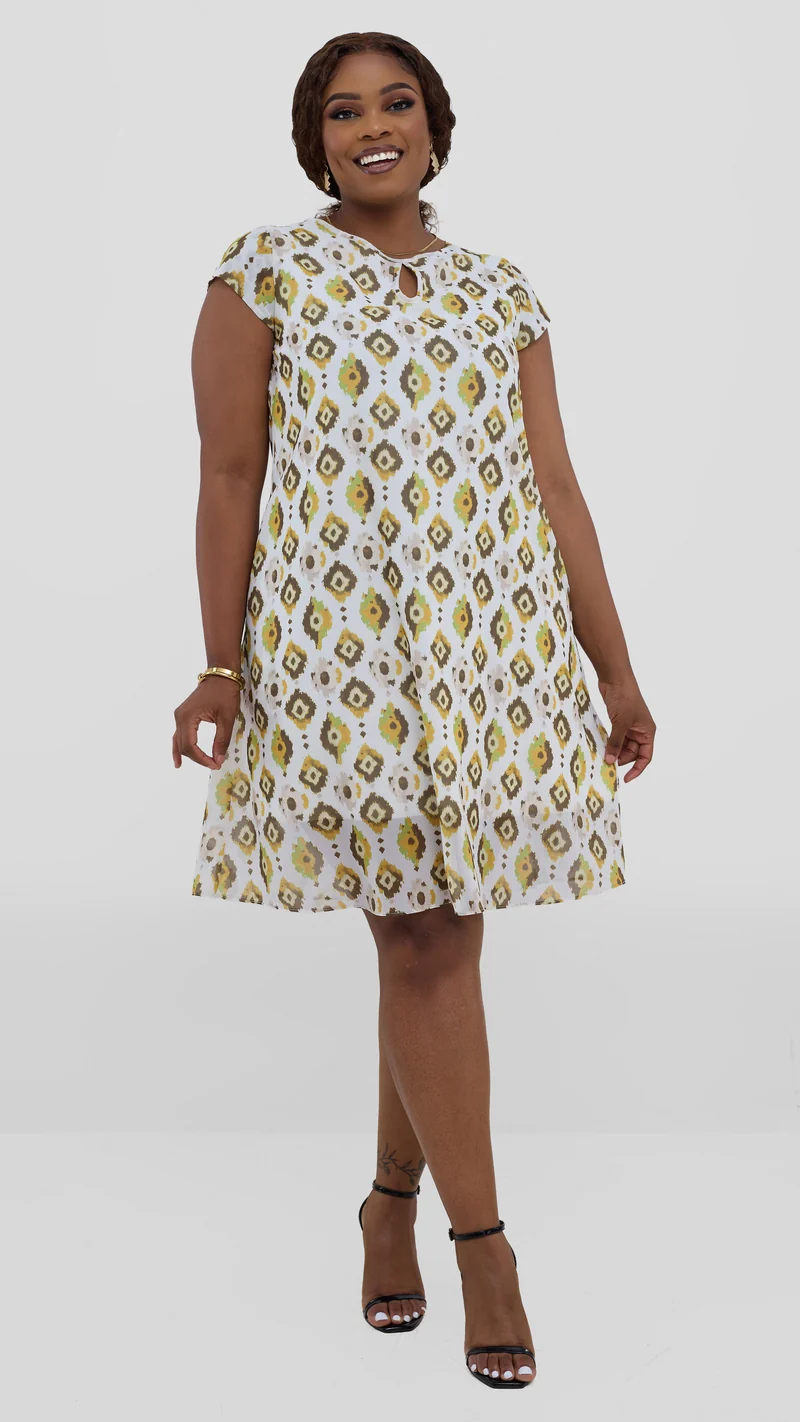 Vivo Sierra Cap Sleeve Tent Chiffon Dress - Mustard Textured Print