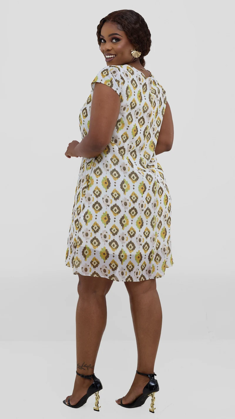 Vivo Sierra Cap Sleeve Tent Chiffon Dress - Mustard Textured Print