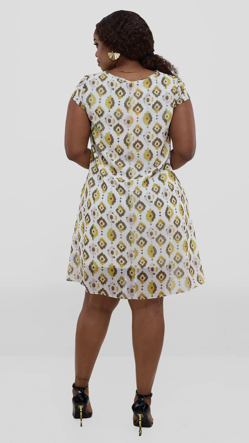 Vivo Sierra Cap Sleeve Tent Chiffon Dress - Mustard Textured Print
