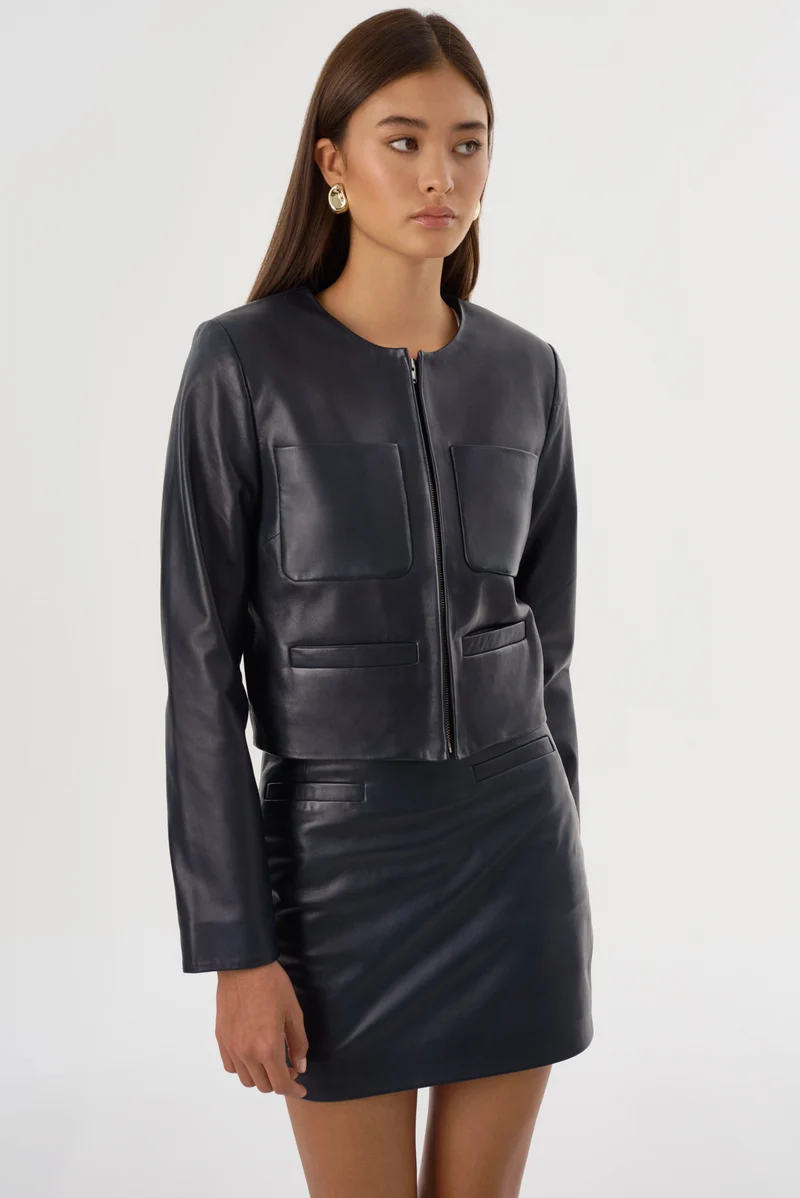 Veste en cuir avec poches Linette