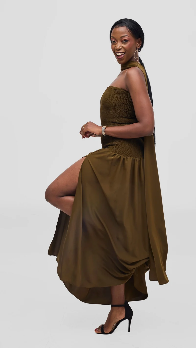 Vivo Studio Strapless Maxi in Crepe - Dark Olive