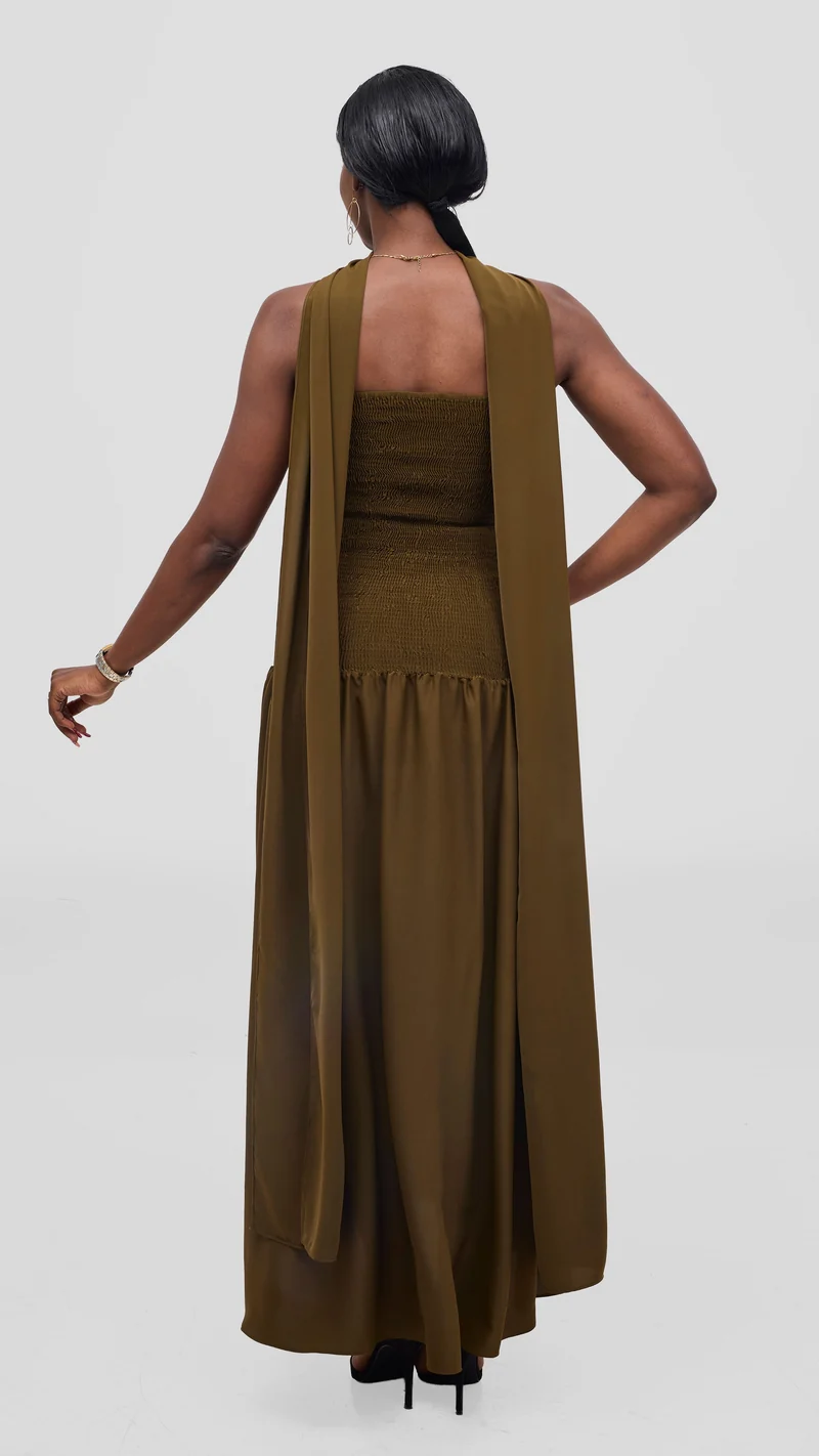 Vivo Studio Strapless Maxi in Crepe - Dark Olive