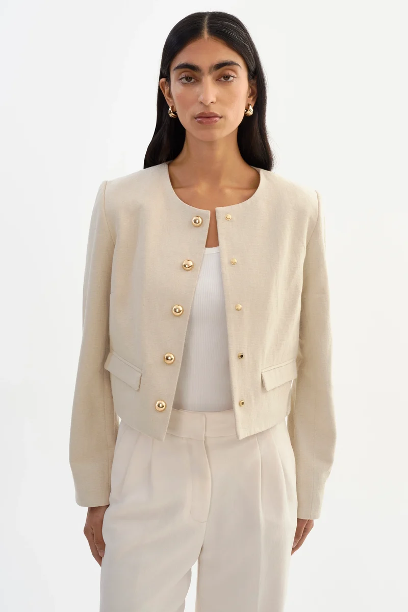 Veste sans col Francina en lin mélangé