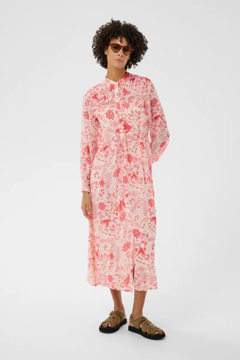 Robe longue Altina fleurie à plastron plissé