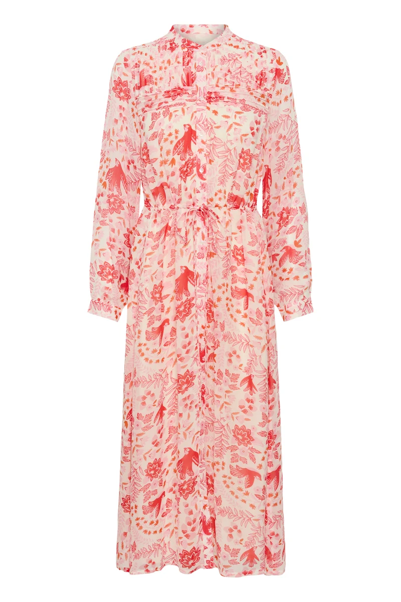 Robe longue Altina fleurie à plastron plissé