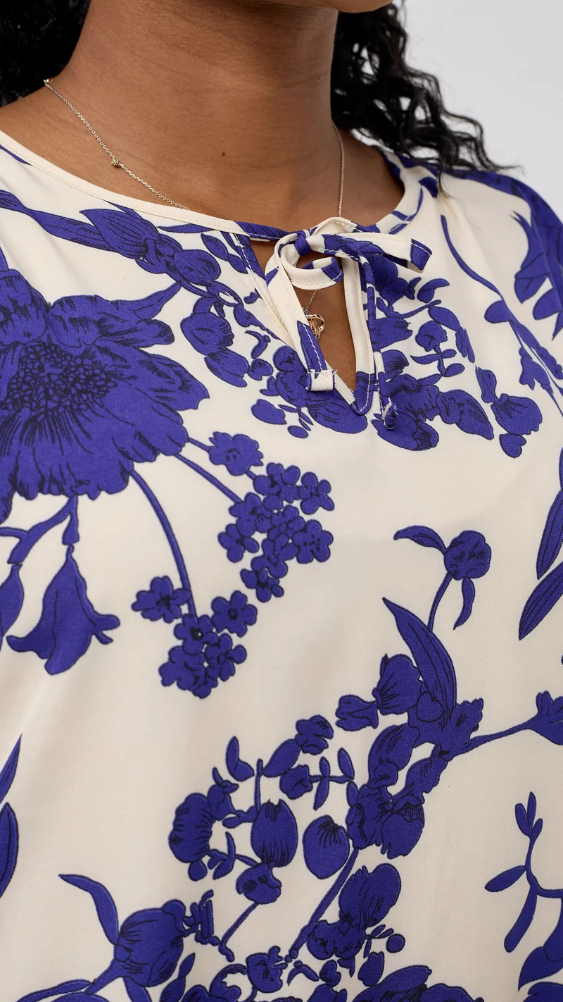 Vivo Nala 3/4 Sleeve Tent Dress - Cream / Blue Print