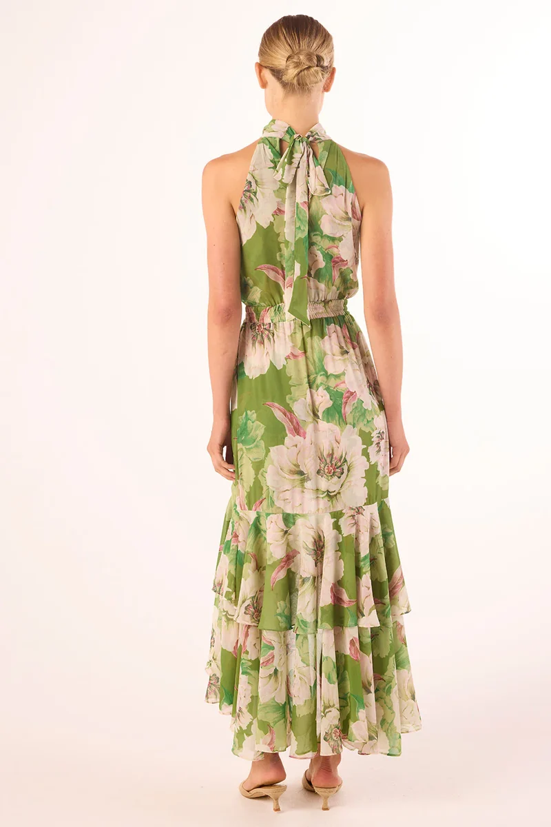 Robe midi Aneva à col licou et volants asymétriques