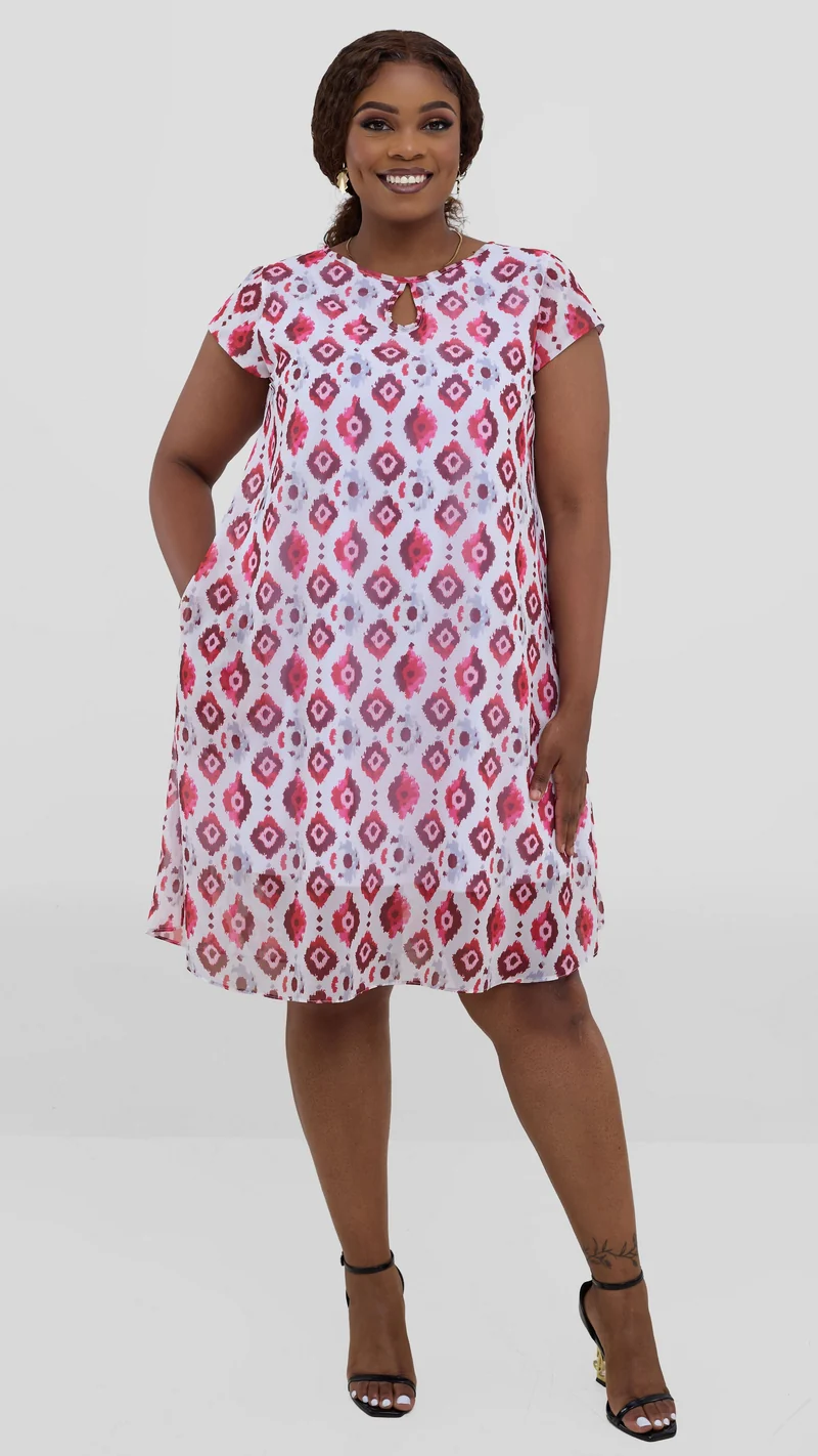 Vivo Sierra Cap Sleeve Tent Chiffon Dress - Pink Textured Print