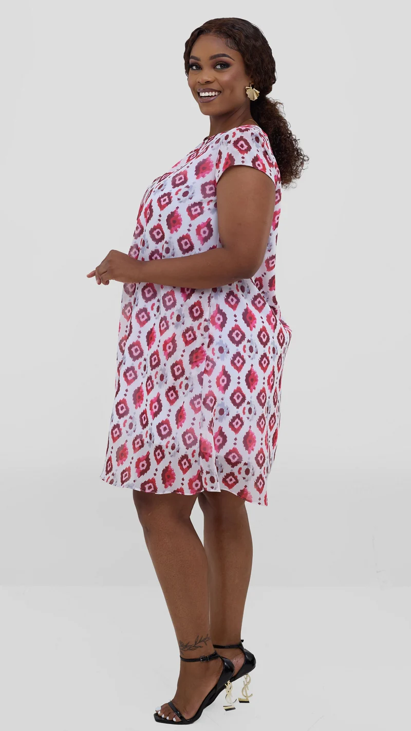Vivo Sierra Cap Sleeve Tent Chiffon Dress - Pink Textured Print