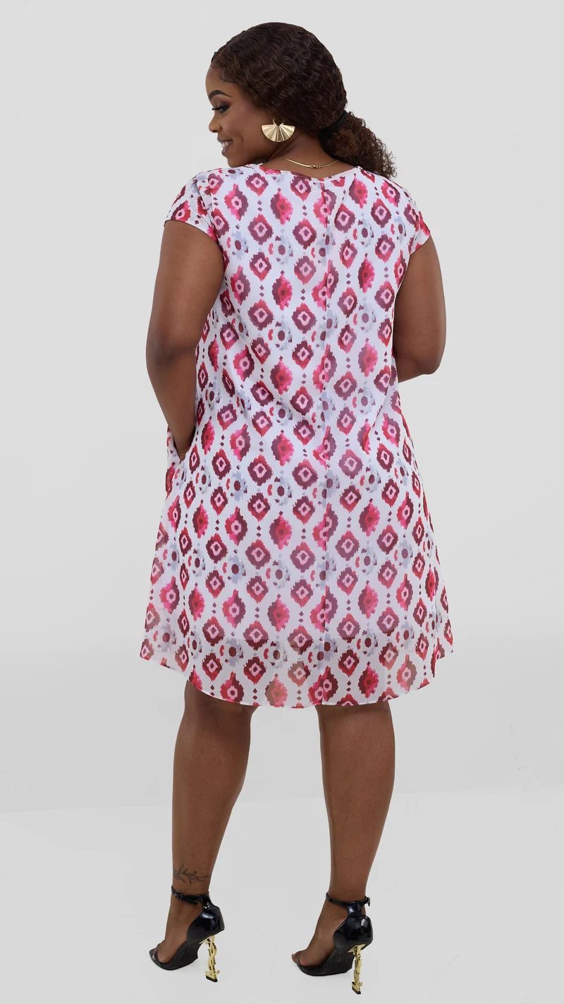 Vivo Sierra Cap Sleeve Tent Chiffon Dress - Pink Textured Print