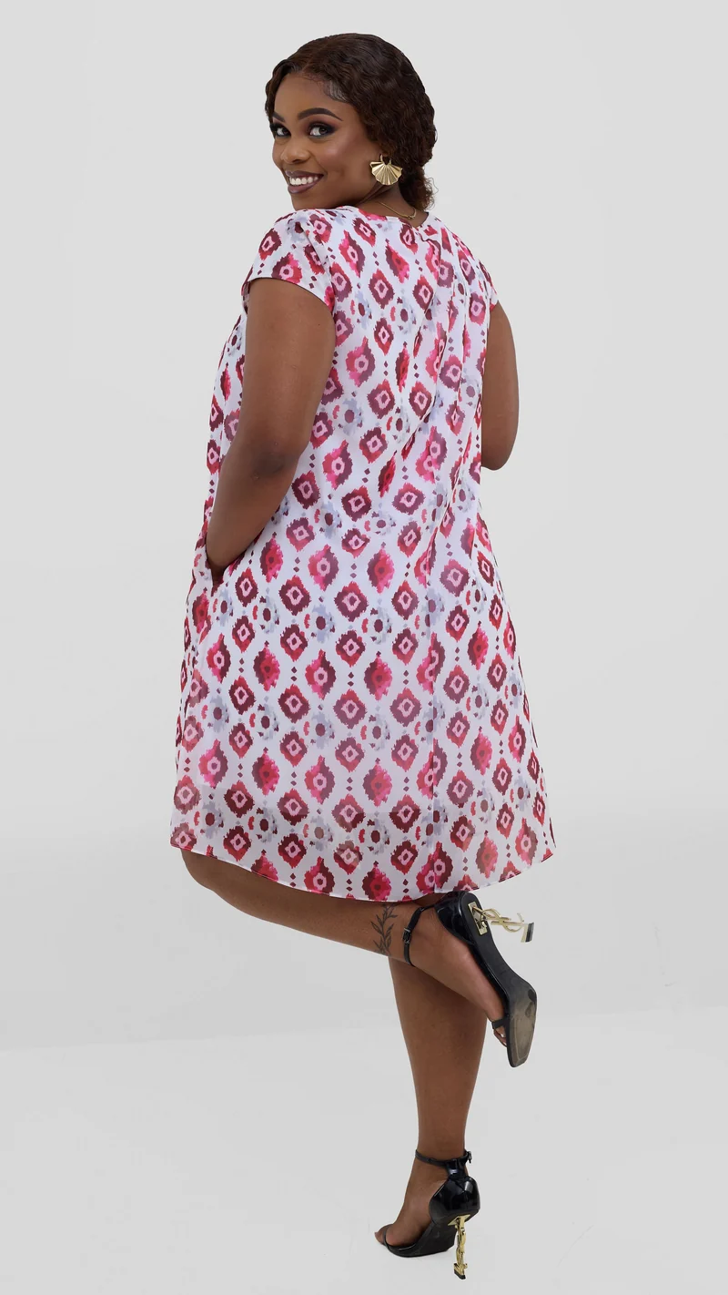 Vivo Sierra Cap Sleeve Tent Chiffon Dress - Pink Textured Print