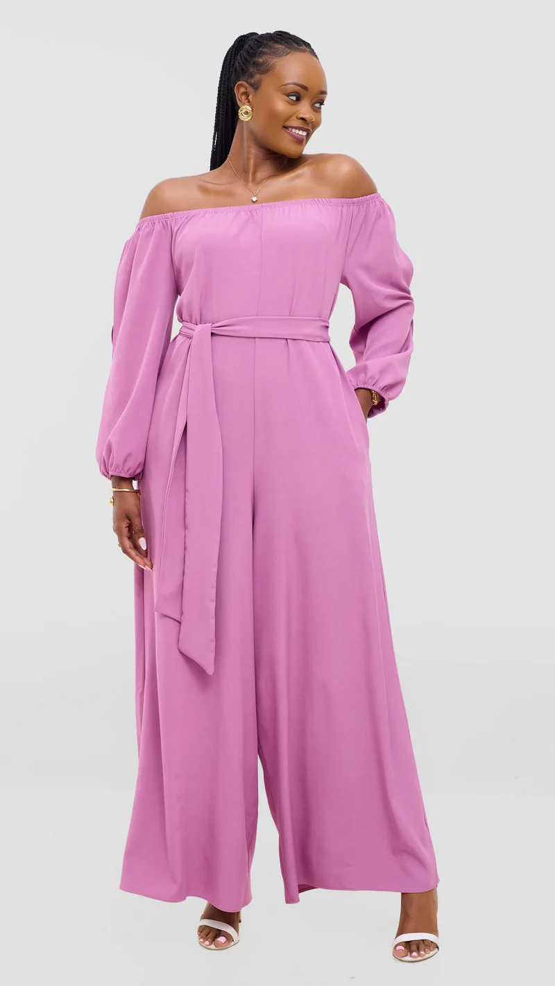Vivo Yumi Off Shoulder Jumpsuit In Crepe - Dark Pink