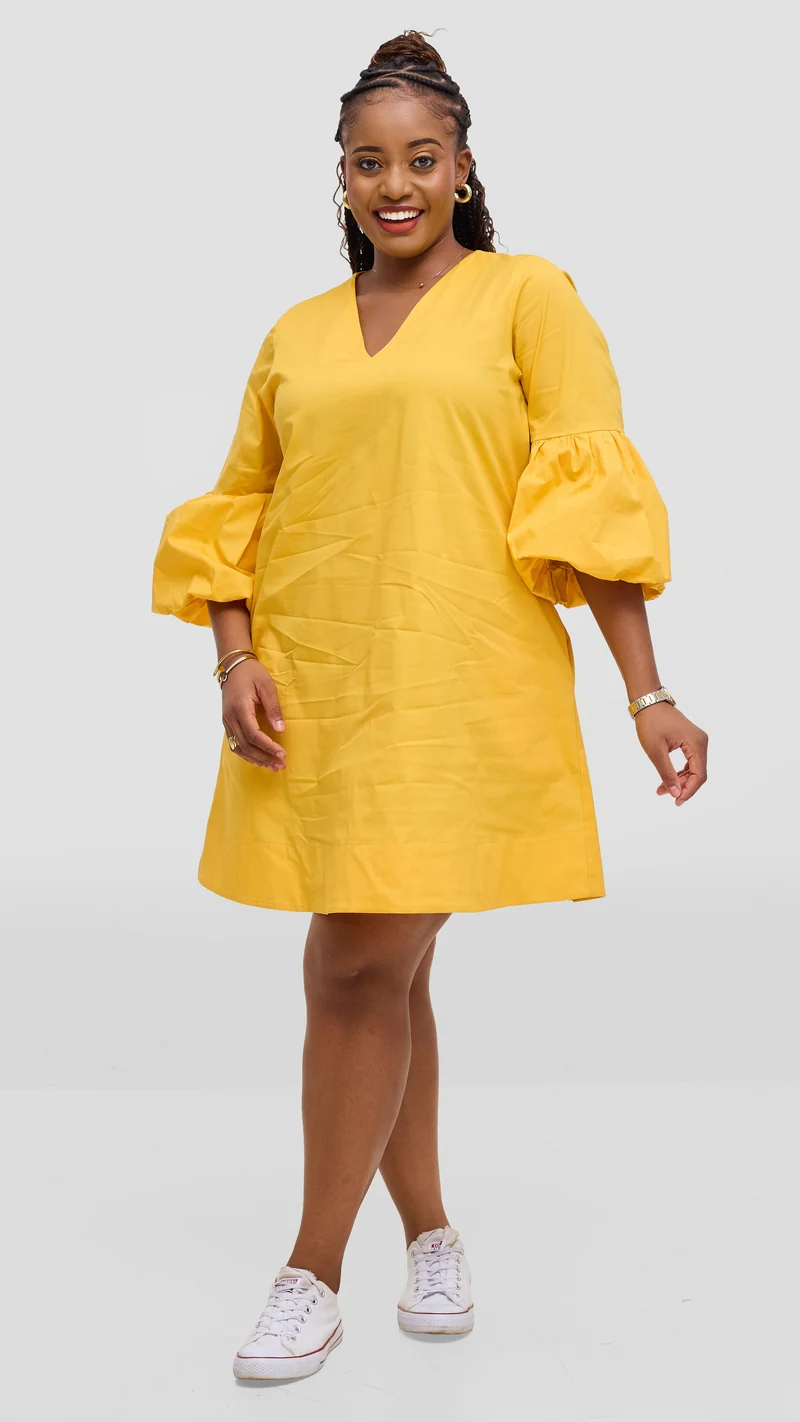 Vivo Lulu Cotton Tent Mini Dress in Cotton - Mustard