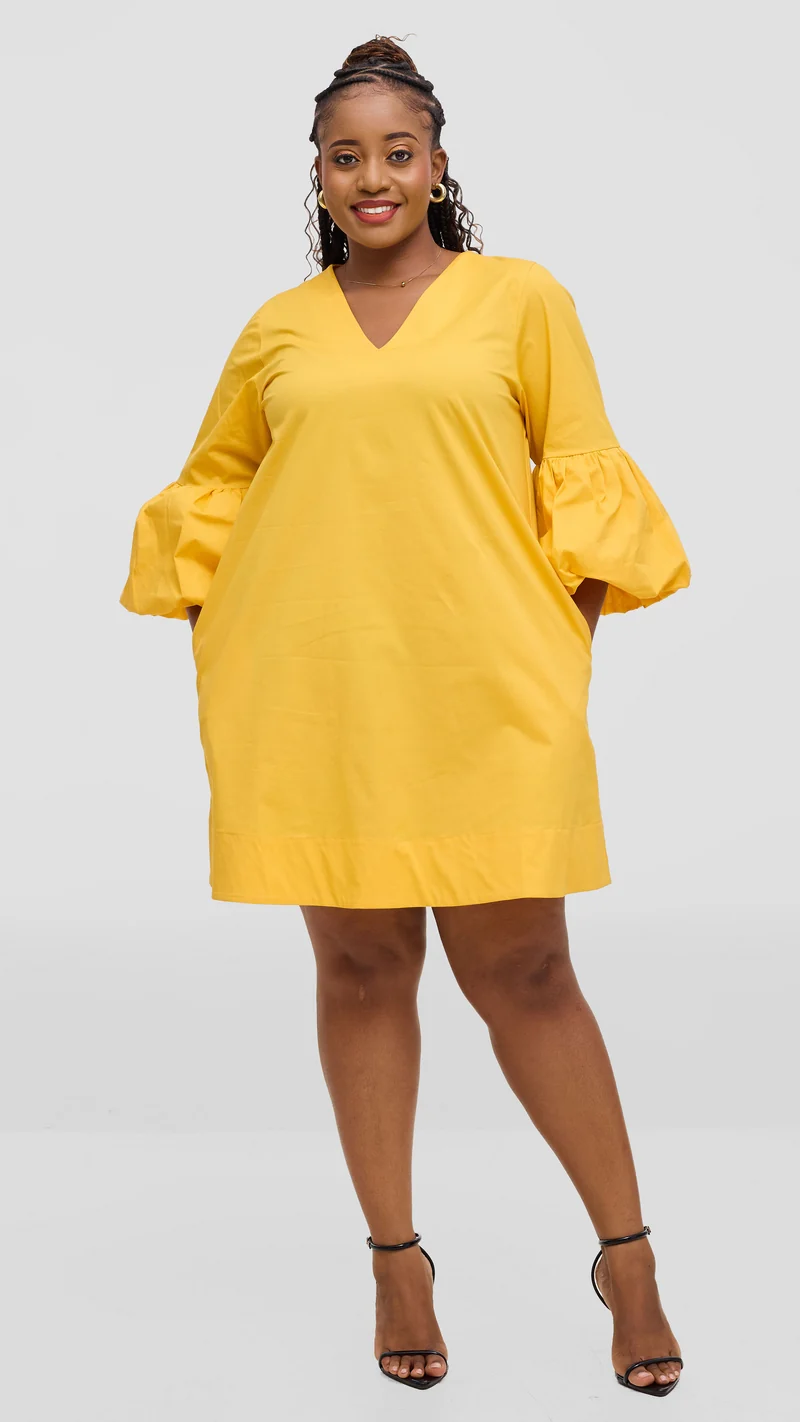 Vivo Lulu Cotton Tent Mini Dress in Cotton - Mustard