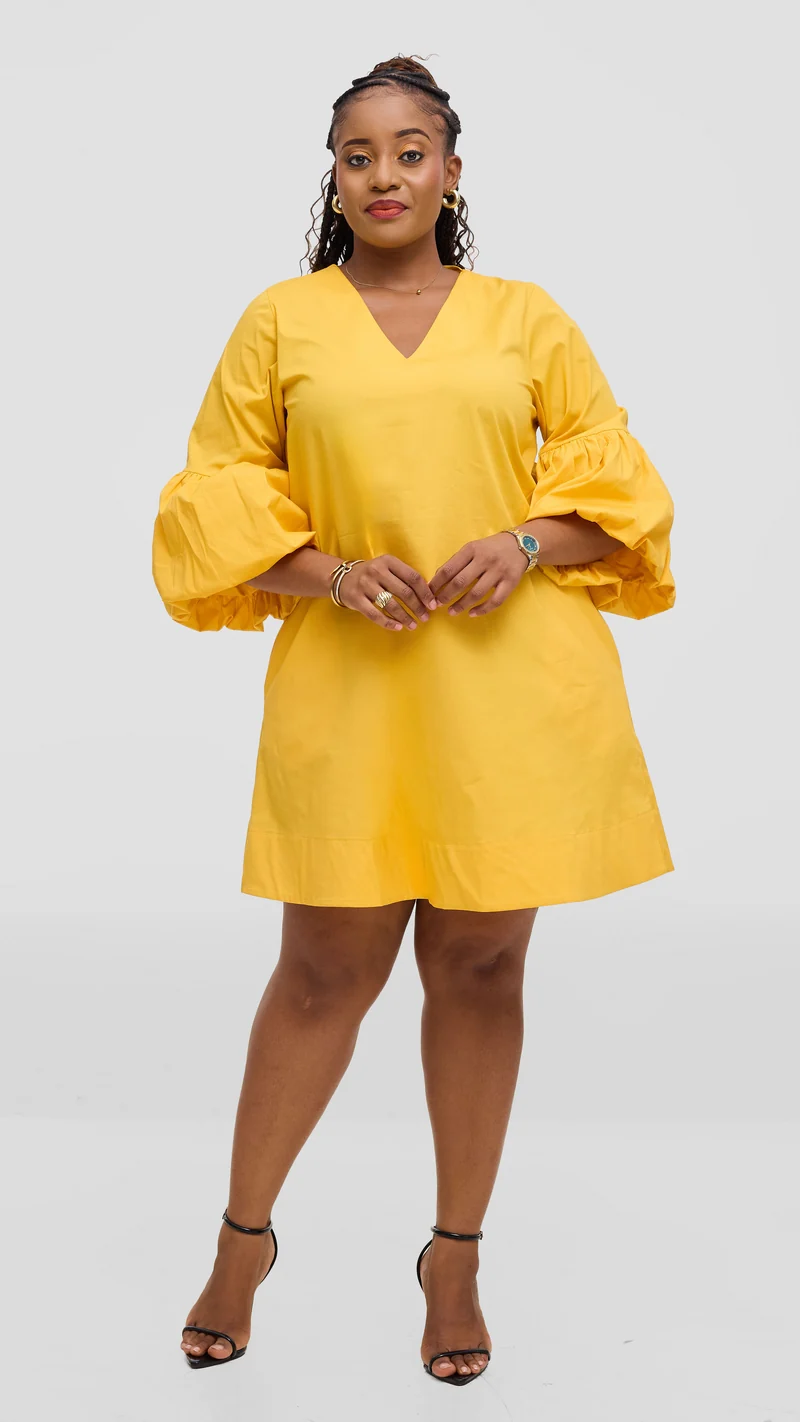Vivo Lulu Cotton Tent Mini Dress in Cotton - Mustard