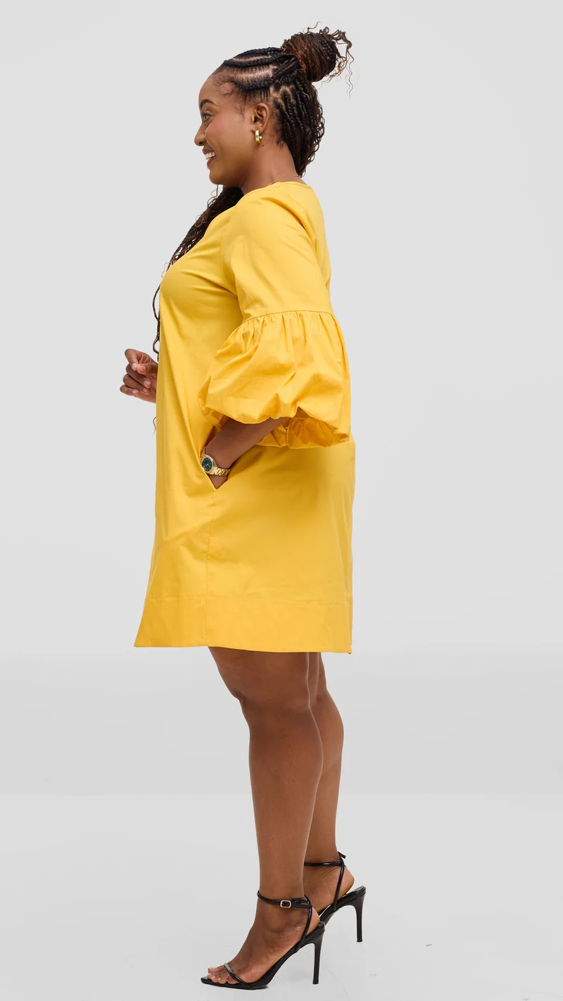 Vivo Lulu Cotton Tent Mini Dress in Cotton - Mustard