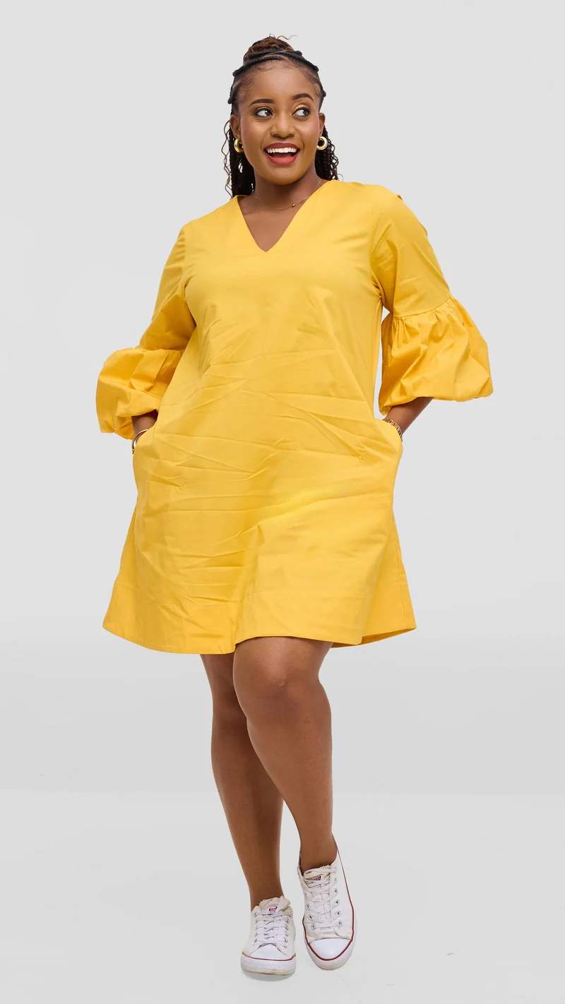 Vivo Lulu Cotton Tent Mini Dress in Cotton - Mustard