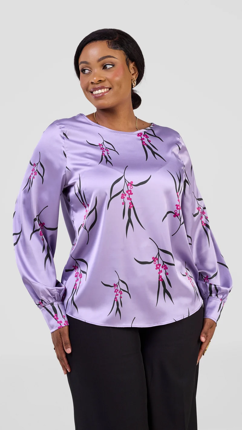 Vivo Tatili Long Sleeve Bishop Top - Lilac / Pink Kari Print