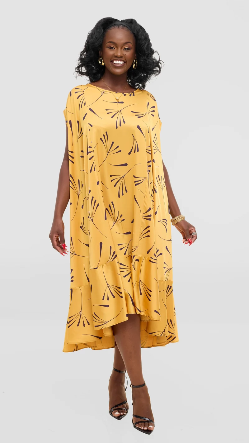 Vivo Samira Cape Dress - Mustard Print