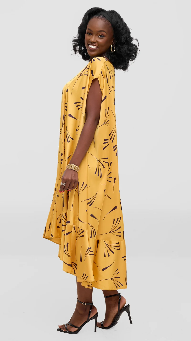 Vivo Samira Cape Dress - Mustard Print