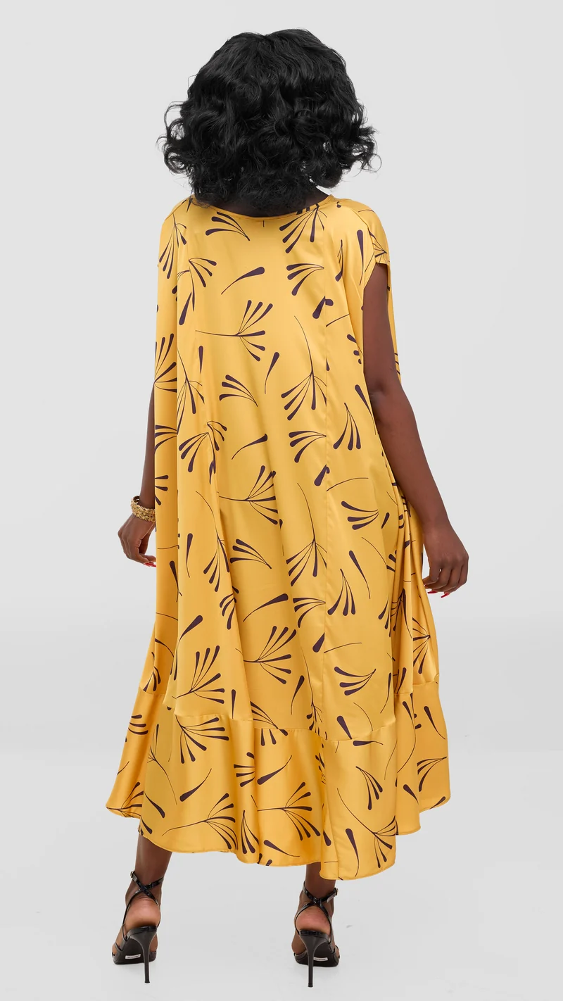 Vivo Samira Cape Dress - Mustard Print