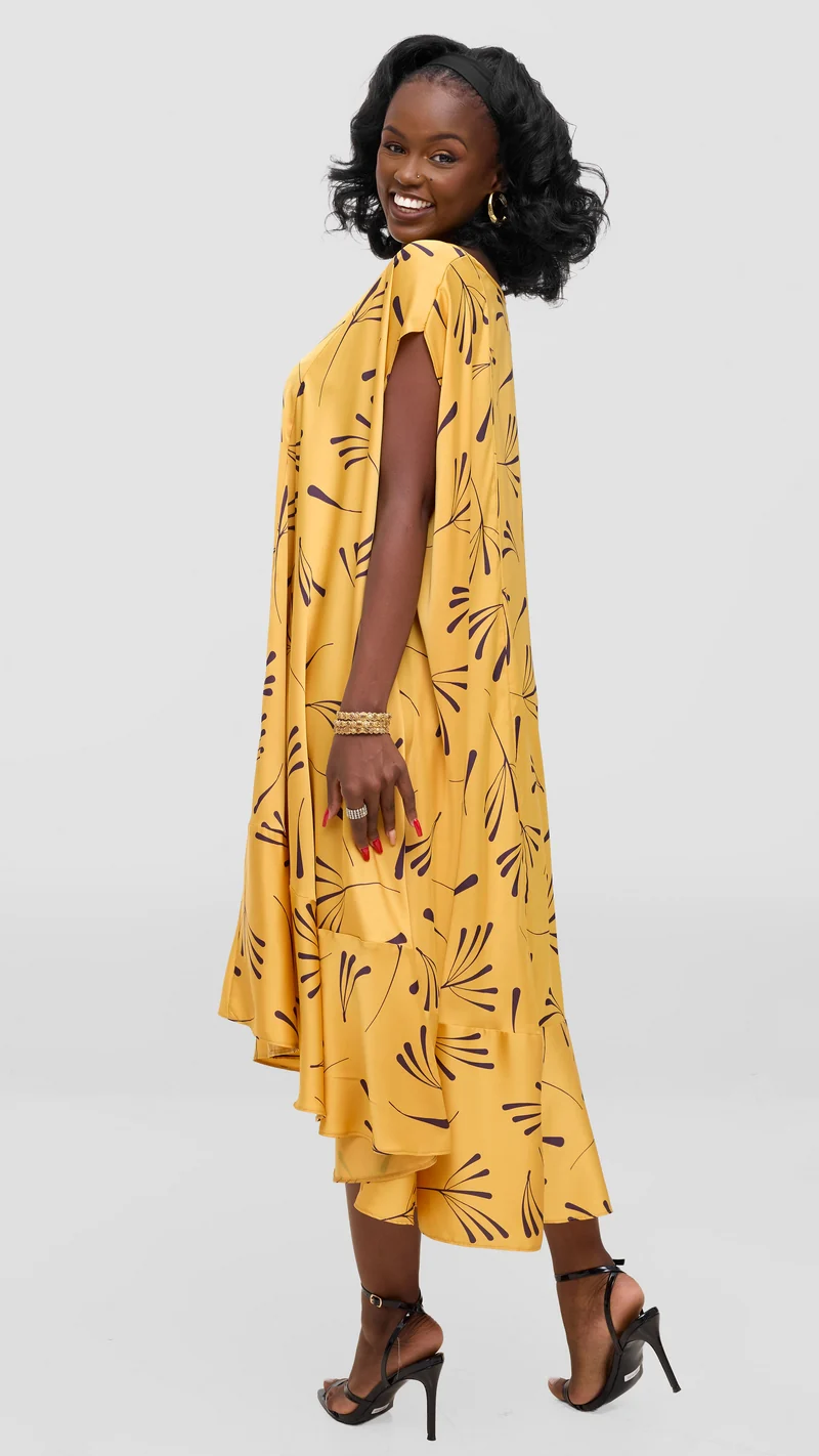 Vivo Samira Cape Dress - Mustard Print