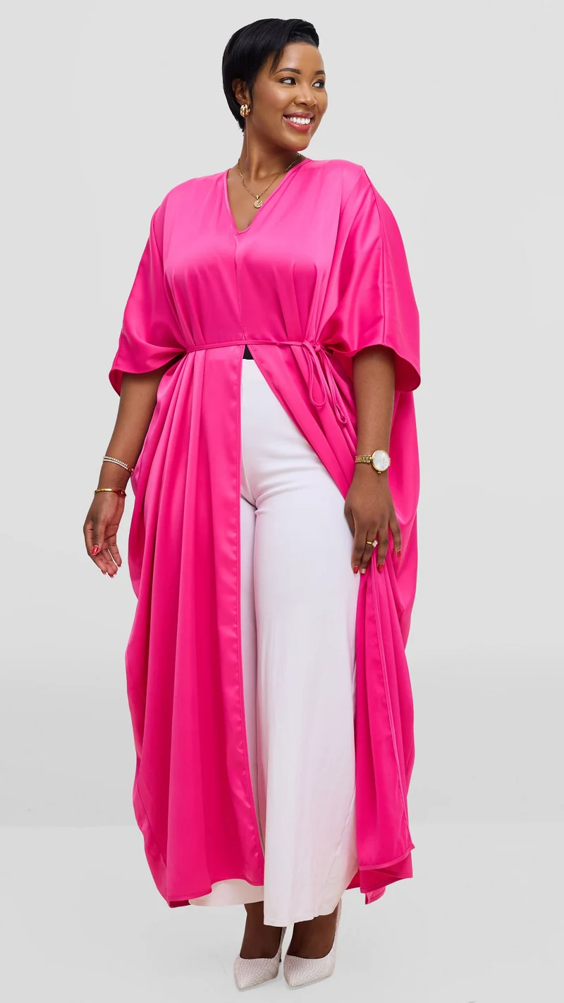 Vivo Essi Front Slit Maxi Top In Satin - Fuschia