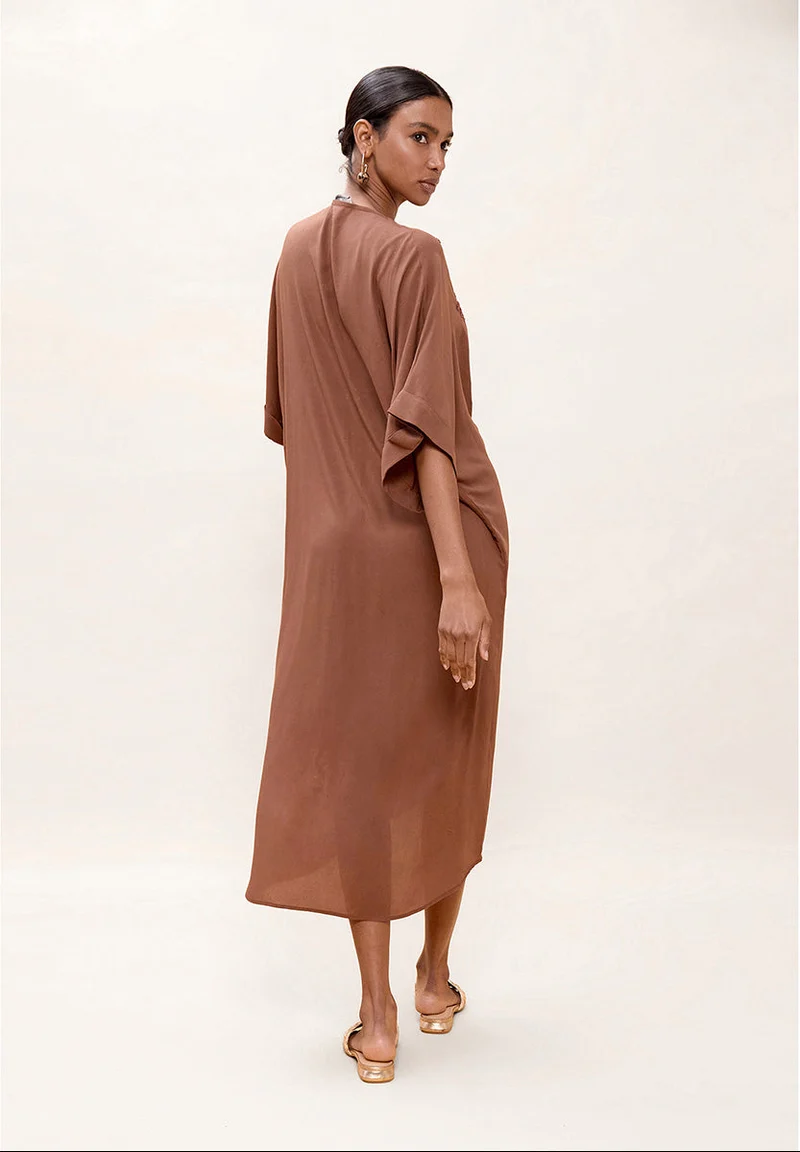 Robe midi nouée à décolleté V et détails palmiers