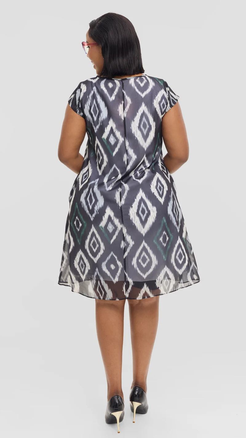 Vivo Sierra Cap Sleeve Tent Chiffon Dress - Black Textured Print