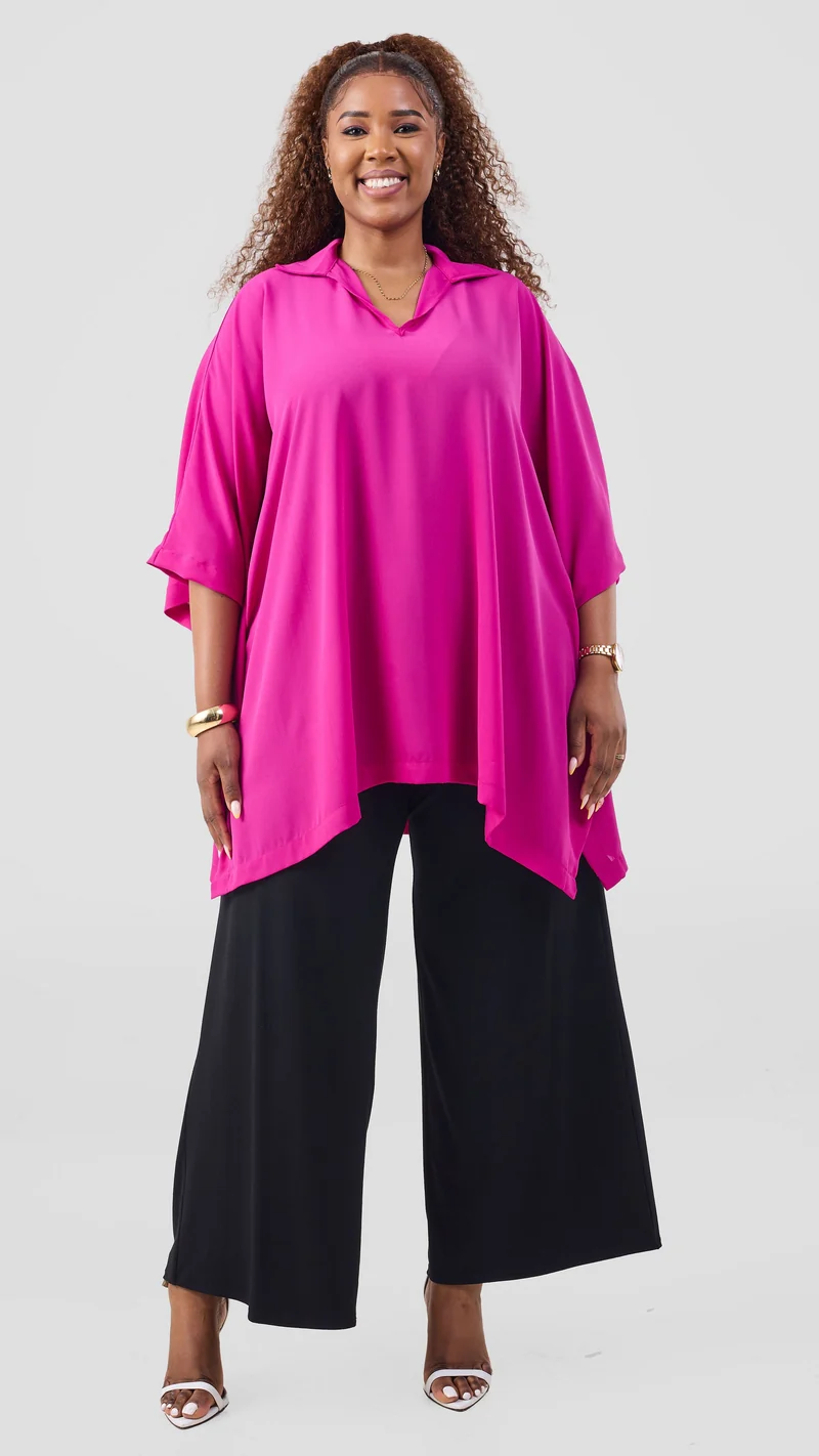 Vivo Isabi Loose Top In Chiffon - Fuschia