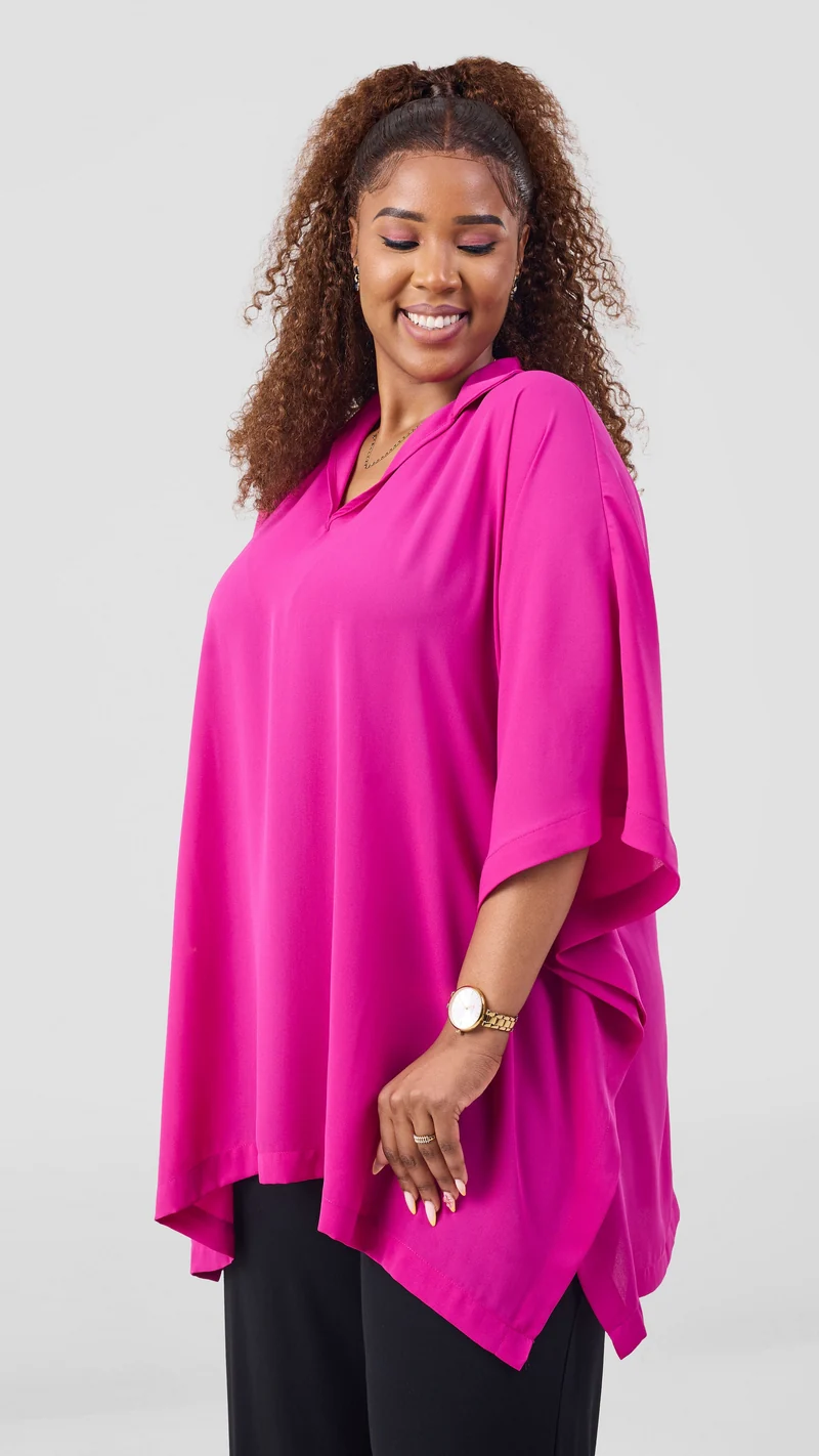 Vivo Isabi Loose Top In Chiffon - Fuschia