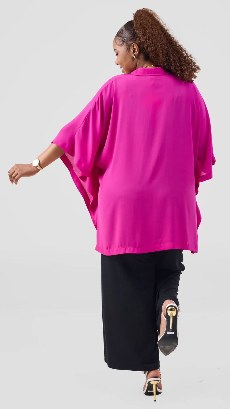 Vivo Isabi Loose Top In Chiffon - Fuschia
