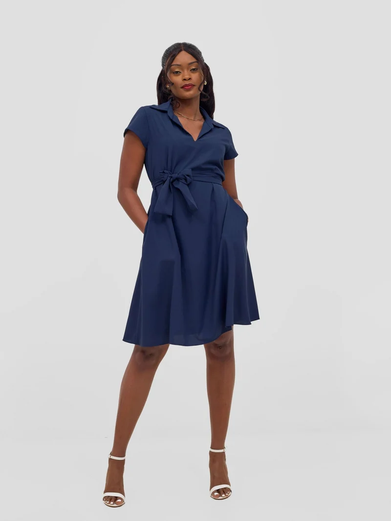 Vivo Zuri Cap Sleeve Knee Length Dress - Navy