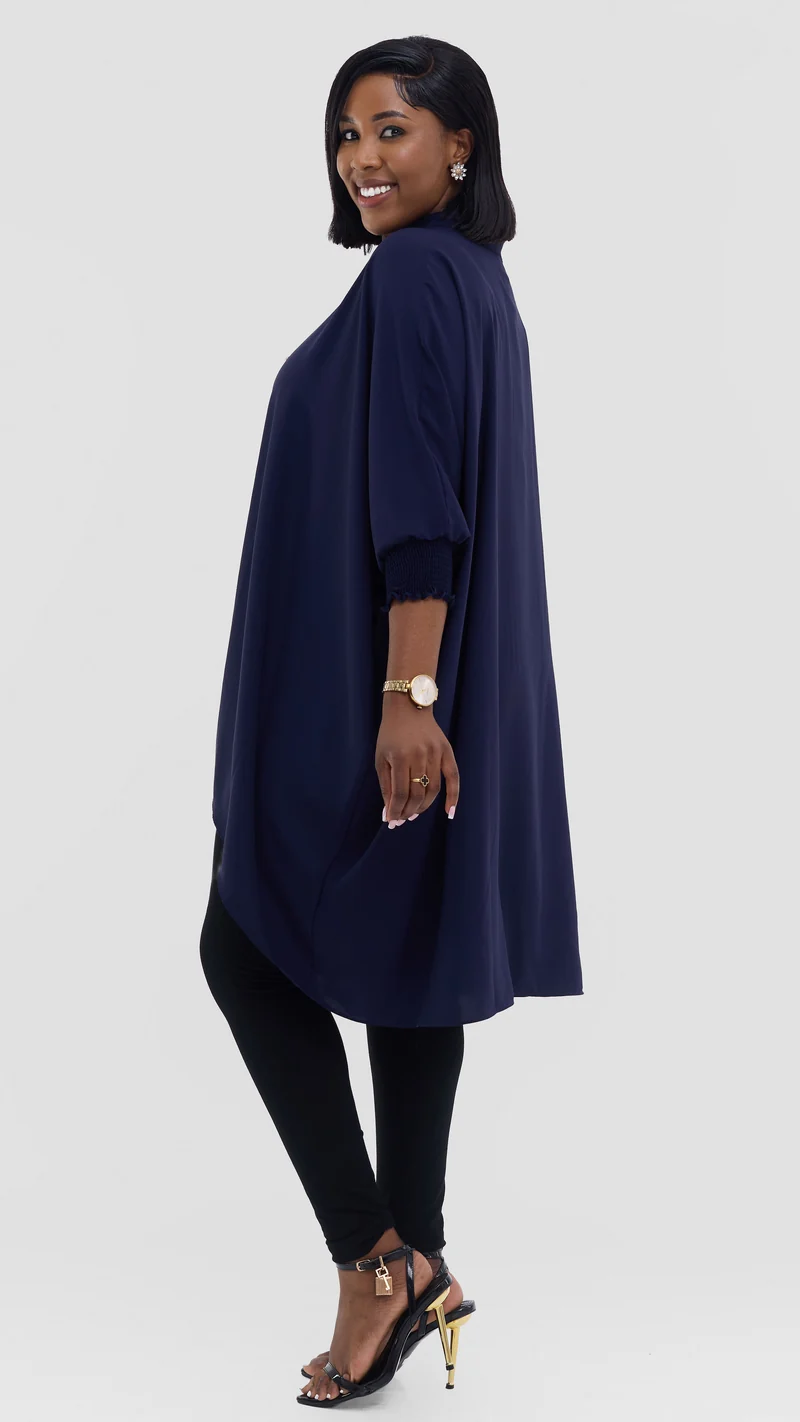 Vivo Wastani 3/4 Shirred Sleeve Wide Tunic - Navy