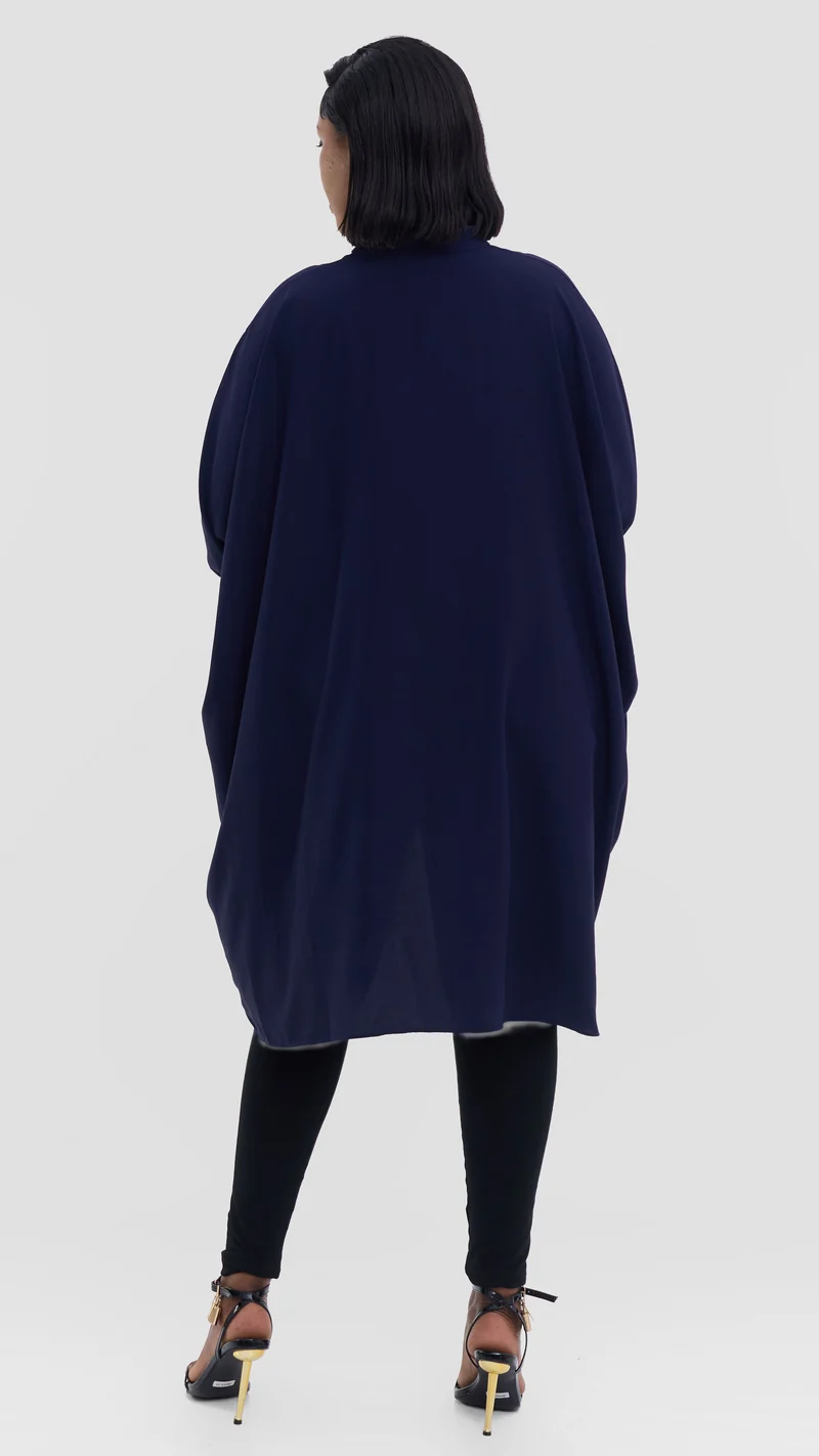 Vivo Wastani 3/4 Shirred Sleeve Wide Tunic - Navy