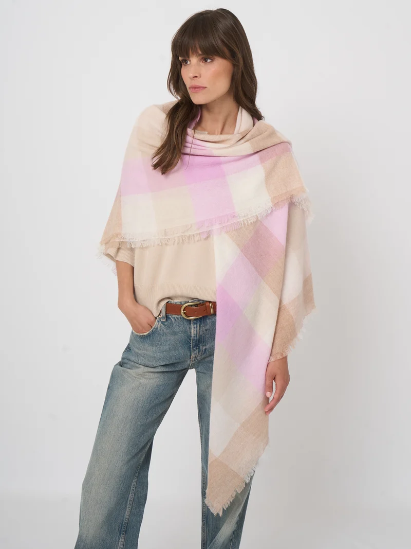 Grand foulard à carreaux en cachemire et laine tissés