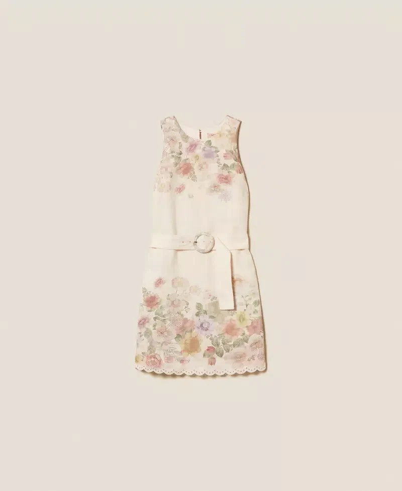 Robe sans manches fleurie avec ceinture