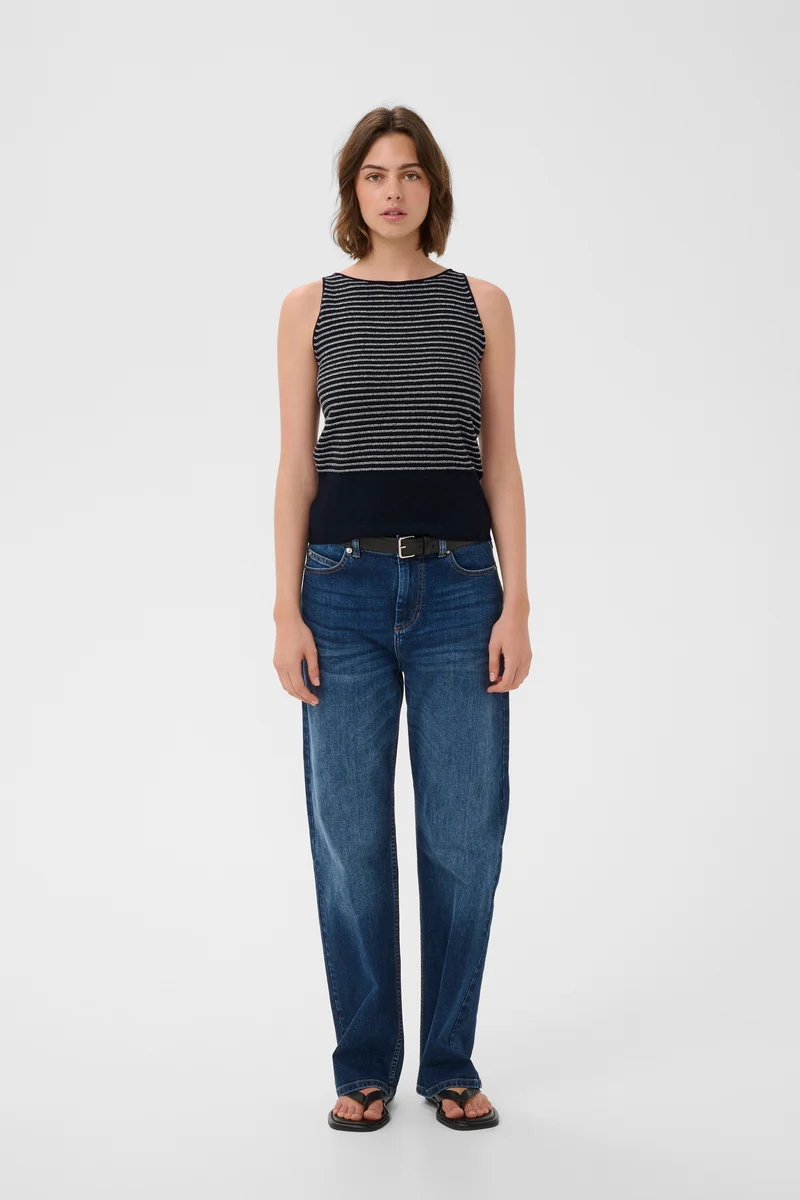 Pull Nola sans manches rayé à taille côtelée