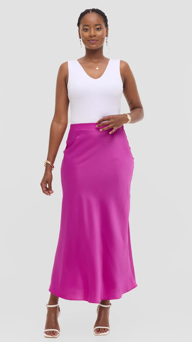 Vivo Talia Maxi Slip Skirt in Satin - Fuschia