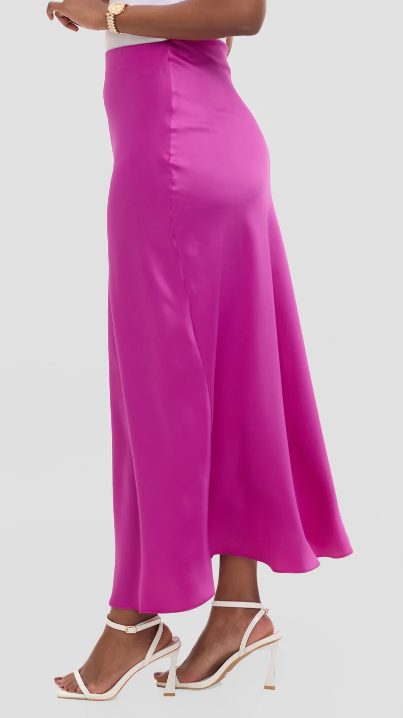 Vivo Talia Maxi Slip Skirt in Satin - Fuschia