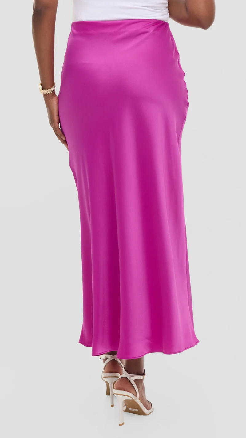 Vivo Talia Maxi Slip Skirt in Satin - Fuschia