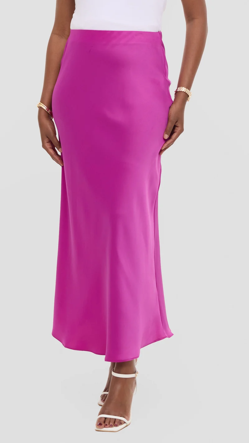 Vivo Talia Maxi Slip Skirt in Satin - Fuschia
