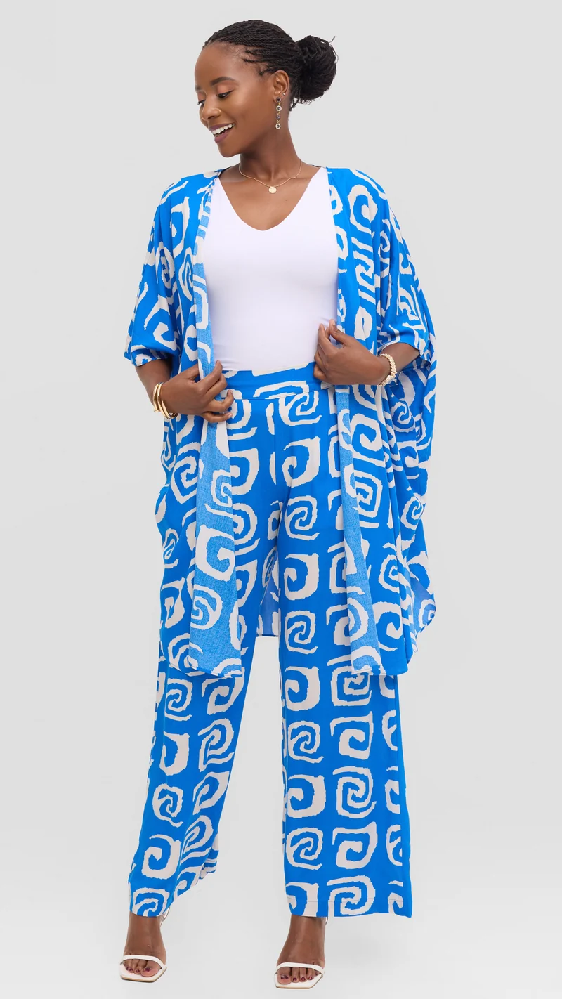 Vivo Samira Pants in Rayon - Blue / White Spiral Print