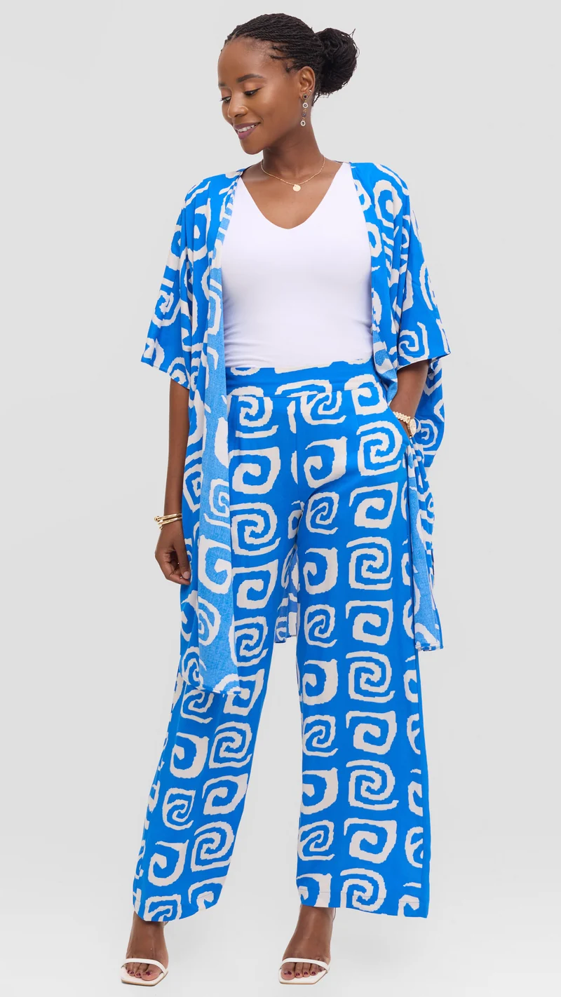 Vivo Samira Pants in Rayon - Blue / White Spiral Print